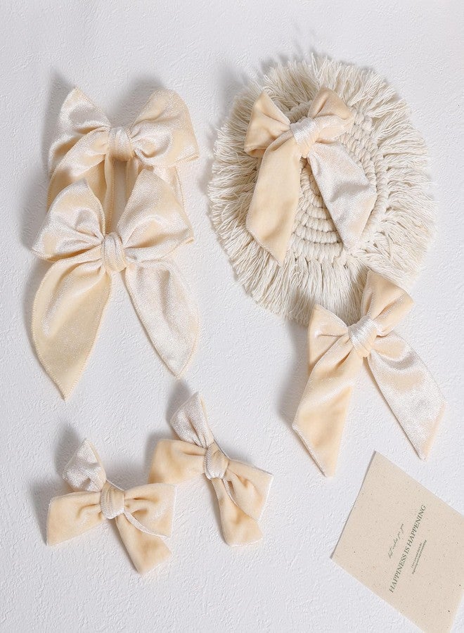 ميروكش مجموعة من 6 ربطات شعر مخملية بيضاء كريمية بأطوال 5 و3.5 و4 بوصات، ربطات شعر ناعمة بمشابك شعر، مناسبة للفتيات الصغيرات والمراهقات والفتيات الصغيرات والنساء، وإكسسوارات فساتين الزفاف والمناسبات الرسمية. - Image 2